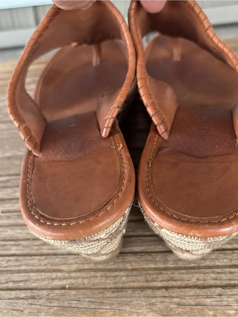Jack Rogers Cognac Leather Wedge Thong Sandals Women’s 10